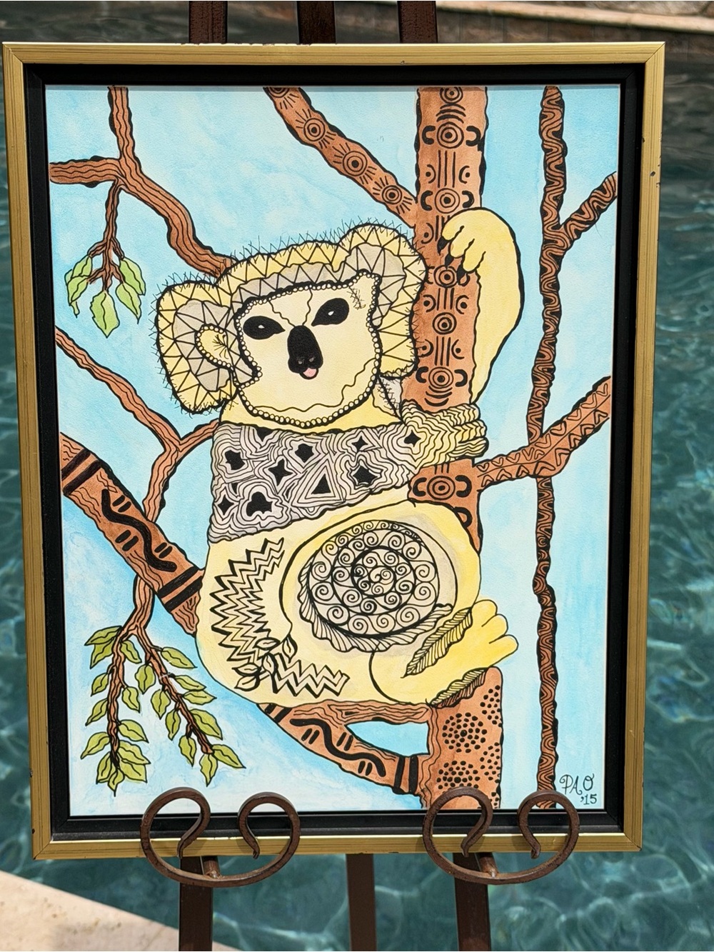 Hand-Painted Yellow Koala Tree Art Print by